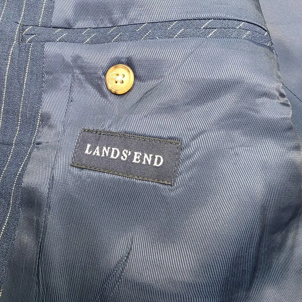 Lands End Blazer Mens 42 Blue Pinstripe Linen Two Button Sport Coat Jacket